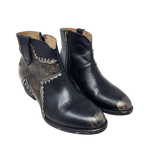 Corral Circle G Black Cowhide Leather Star Inlay Studded Zip Ankle Boots Sze 10 - Picture 4 of 9